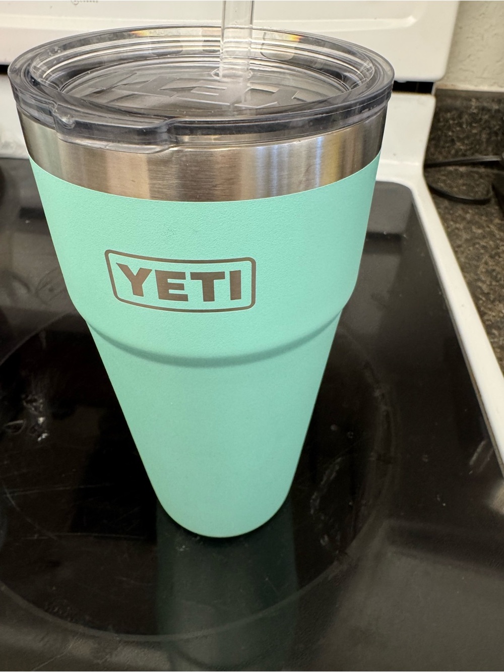 Yeti Mint Green Tumbler with Clear Lid and Straw